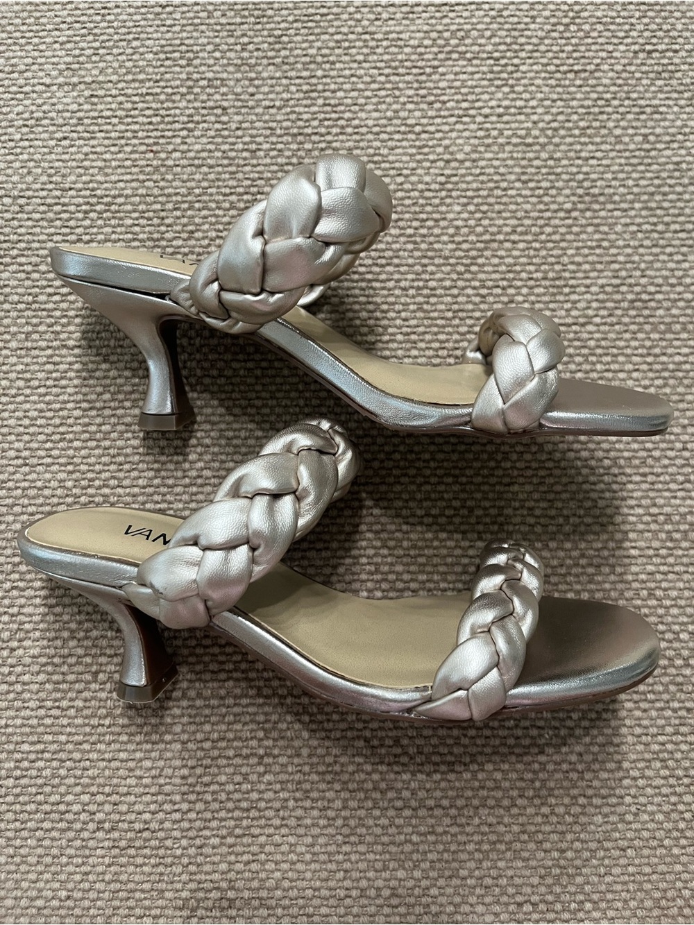 Van Eli Braided Double-Strap Slide Sandals - Metallic Champagne/Gold Sz 6
